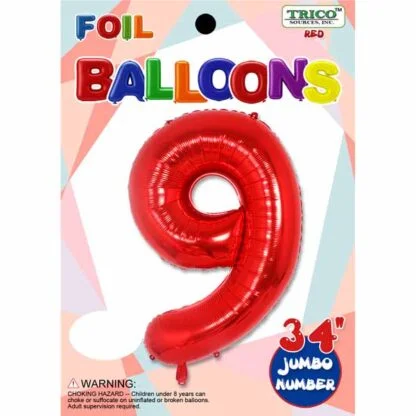 Ballon chiffre 9 Rouge Métallique (#4498)
