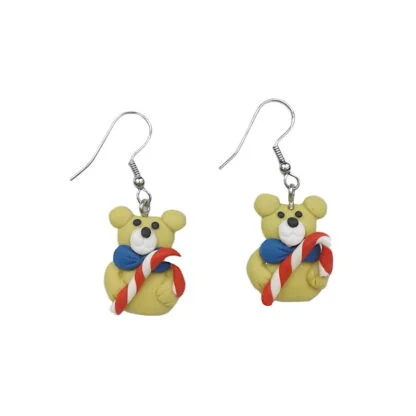 Boucle d'oreille Fimo Ourson et canne de Noël (#4969)